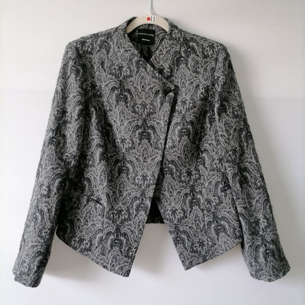 Don Caster Collection Womens Charcoal Black Long Sleeve Floral Blazer Size 6